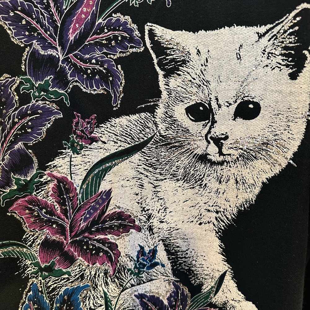 Vintage Saxon cove Glitter Kittens black Sweatshirt No size tag See measurements - Picture 2 of 8